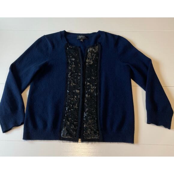 Aqua Cashmere Sweater Cardigan Navy Black Matte Sequin Detail Sz S Old Money - Picture 9 of 12